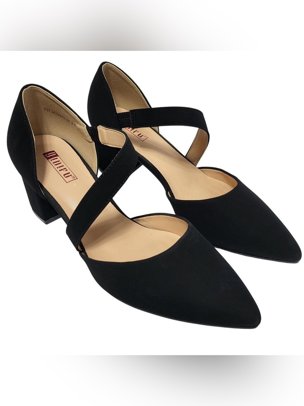 IDIFU Black Faux Suede Pointed Toe Block Heel D'Orsay Pumps Women's Size 10 NWOT